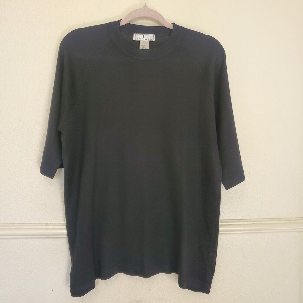 Cumran Silk‎ Top Basic Knit  Womens Small Black Short Sleeve Quiet Luxury